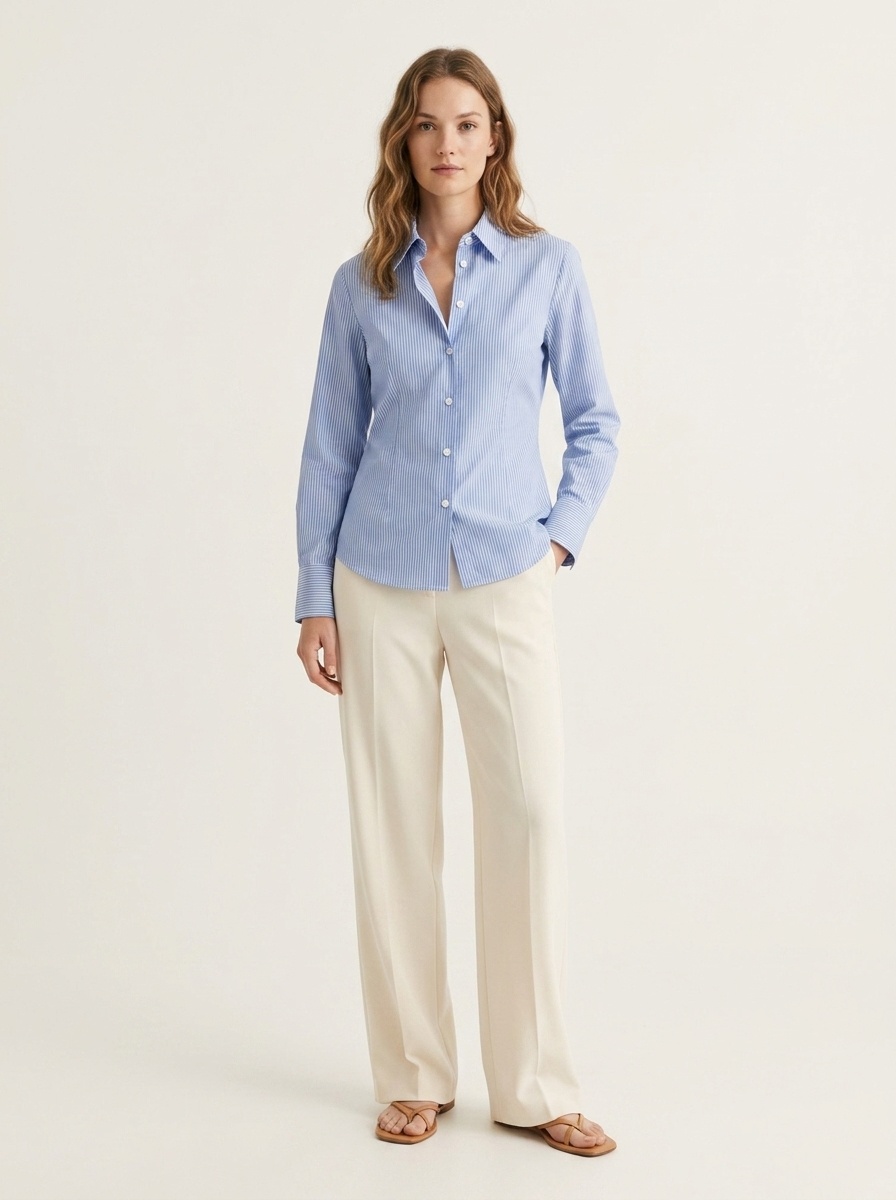 Women's Striped Lace-Up Back Button-Down Shirt