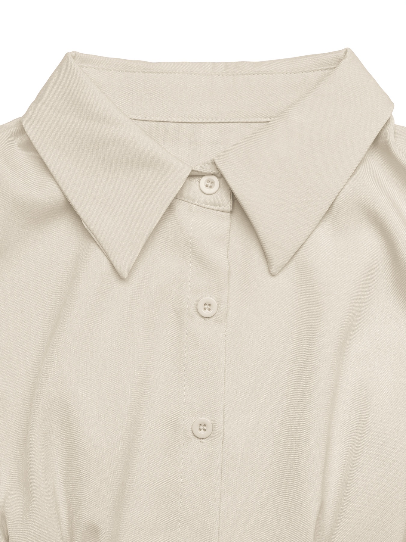 Women's Pleated Waist Long Sleeve Button-Down Blouse