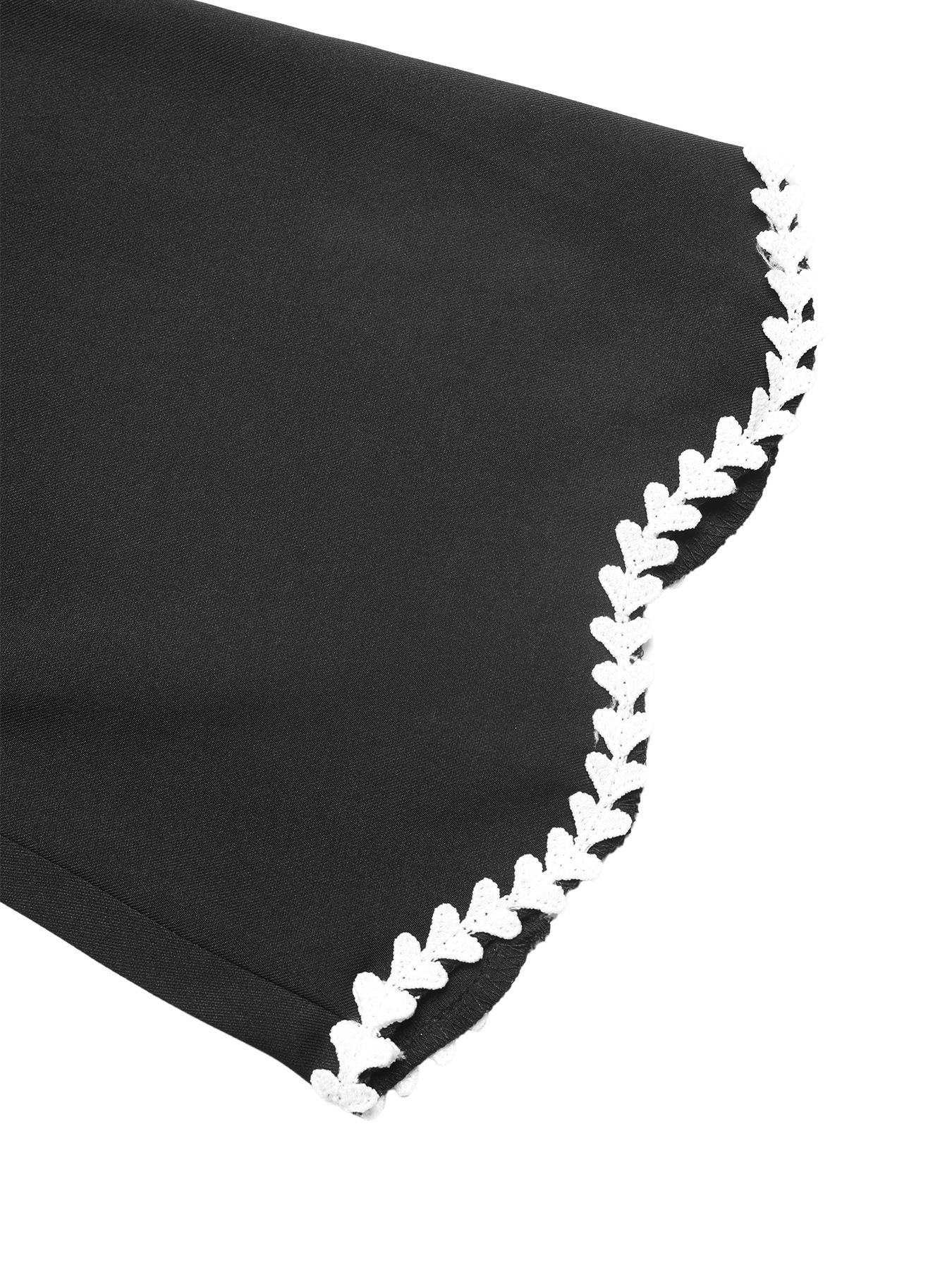 Women's Black Bell Sleeve Lace Trim Tie Back Blouse