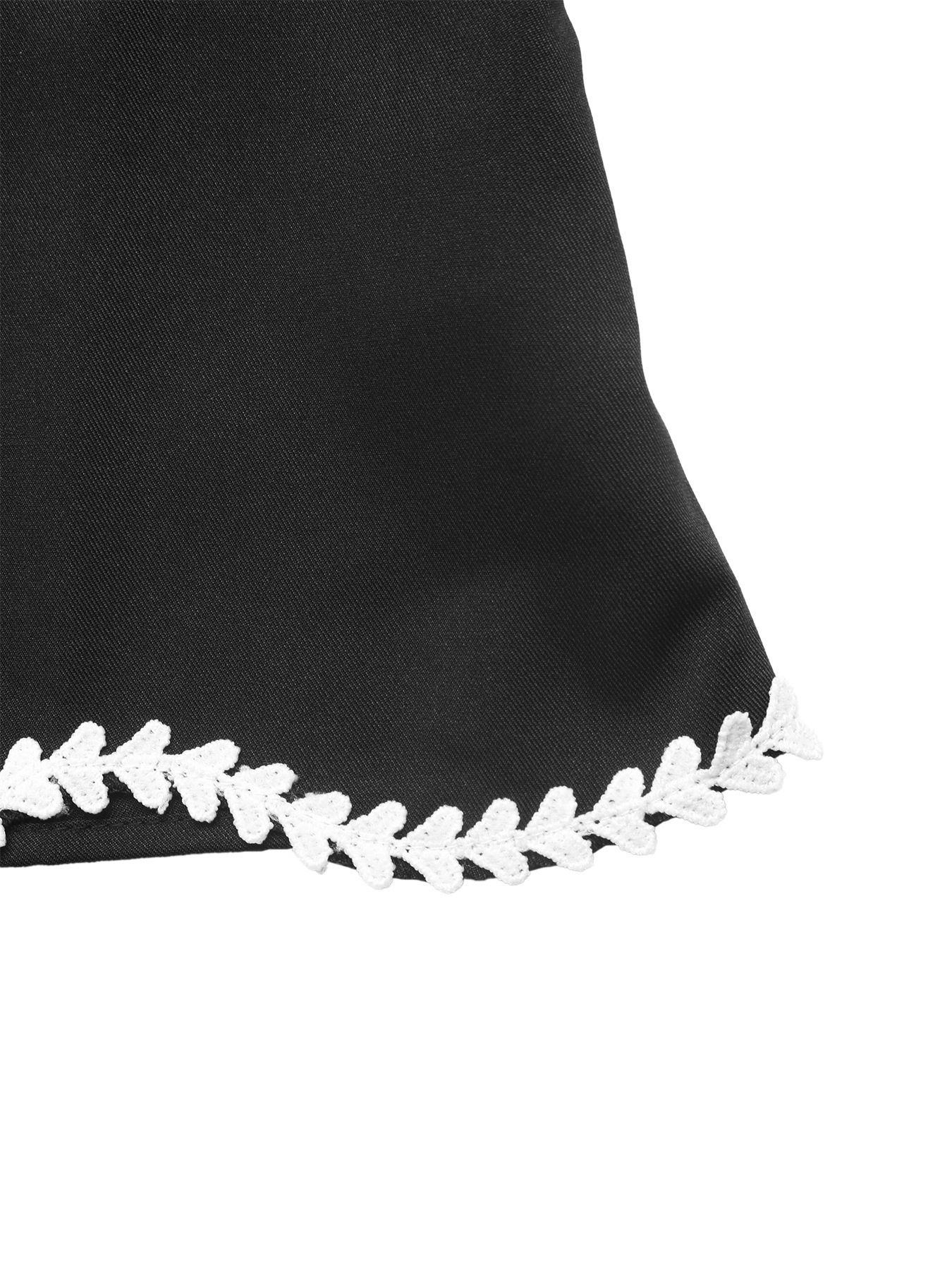 Women's Black Bell Sleeve Lace Trim Tie Back Blouse