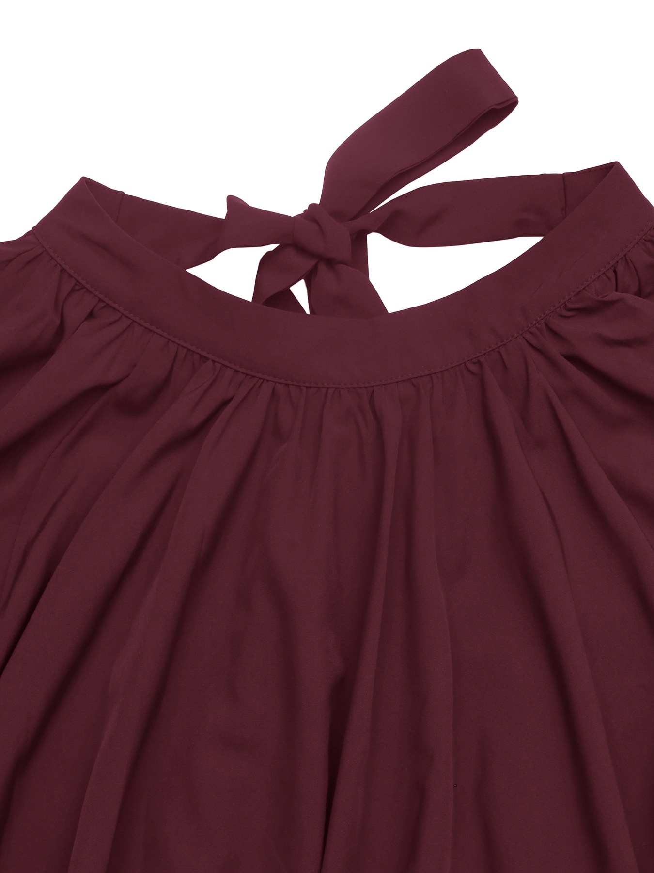 Women's High Neck Tie-Back Lantern Sleeve Blouse
