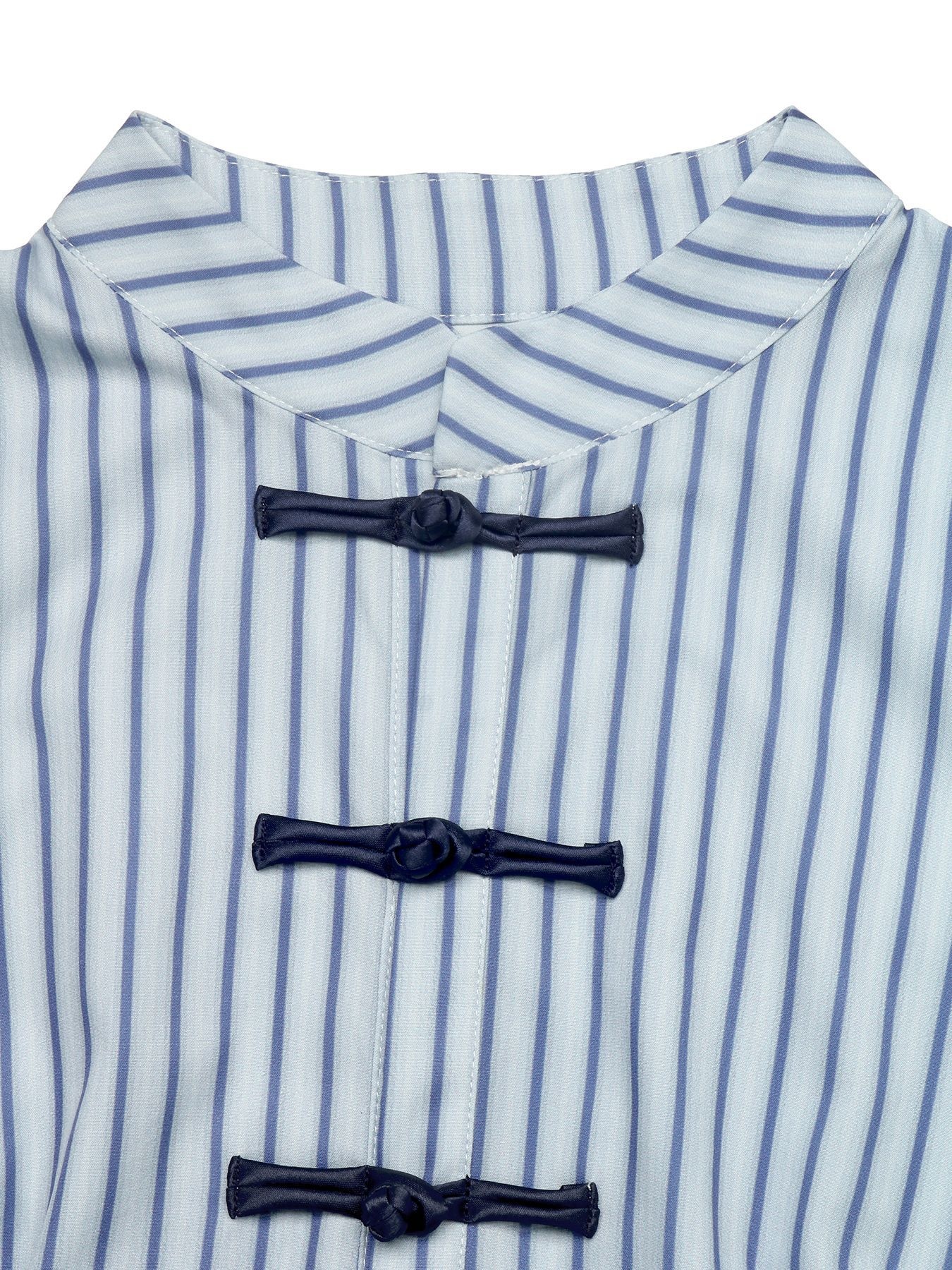 Women's Striped Chinese Frog Button Peplum Blouse