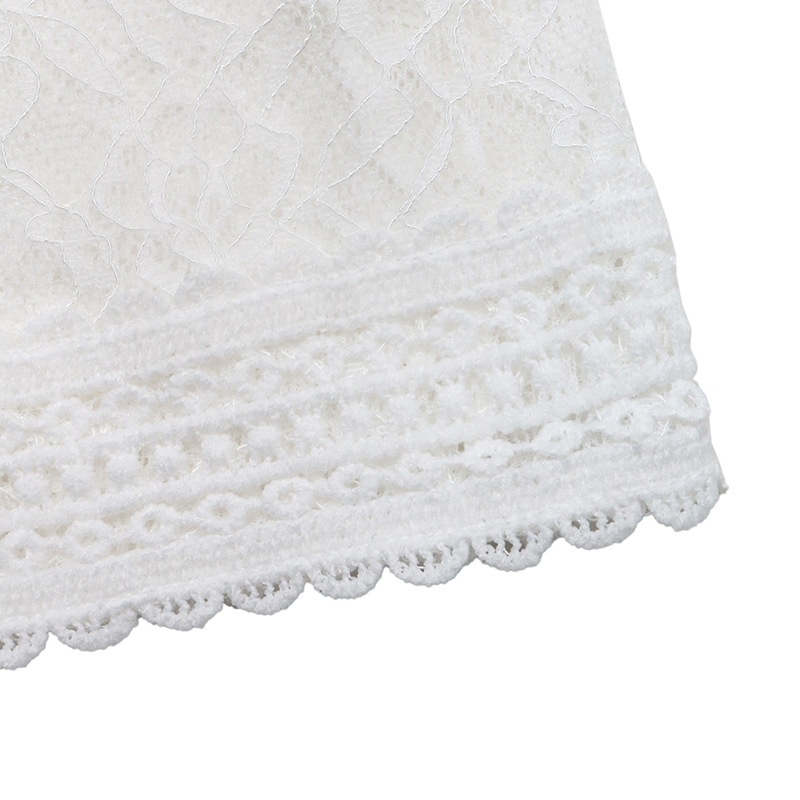 Women's White Floral Lace Long Sleeve Mandarin Collar Top