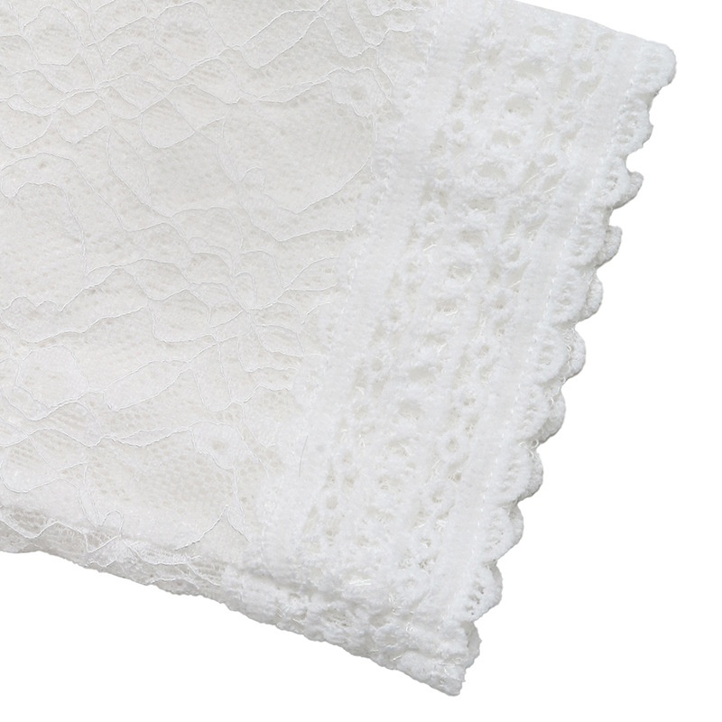 Women's White Floral Lace Long Sleeve Mandarin Collar Top