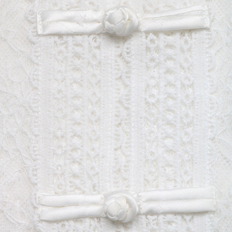 Women's White Floral Lace Long Sleeve Mandarin Collar Top