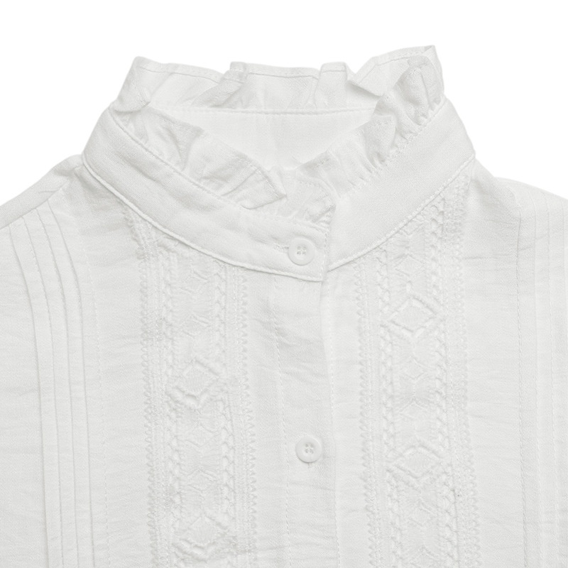 Women's Ruffle Stand Collar Lace Button Down Blouse