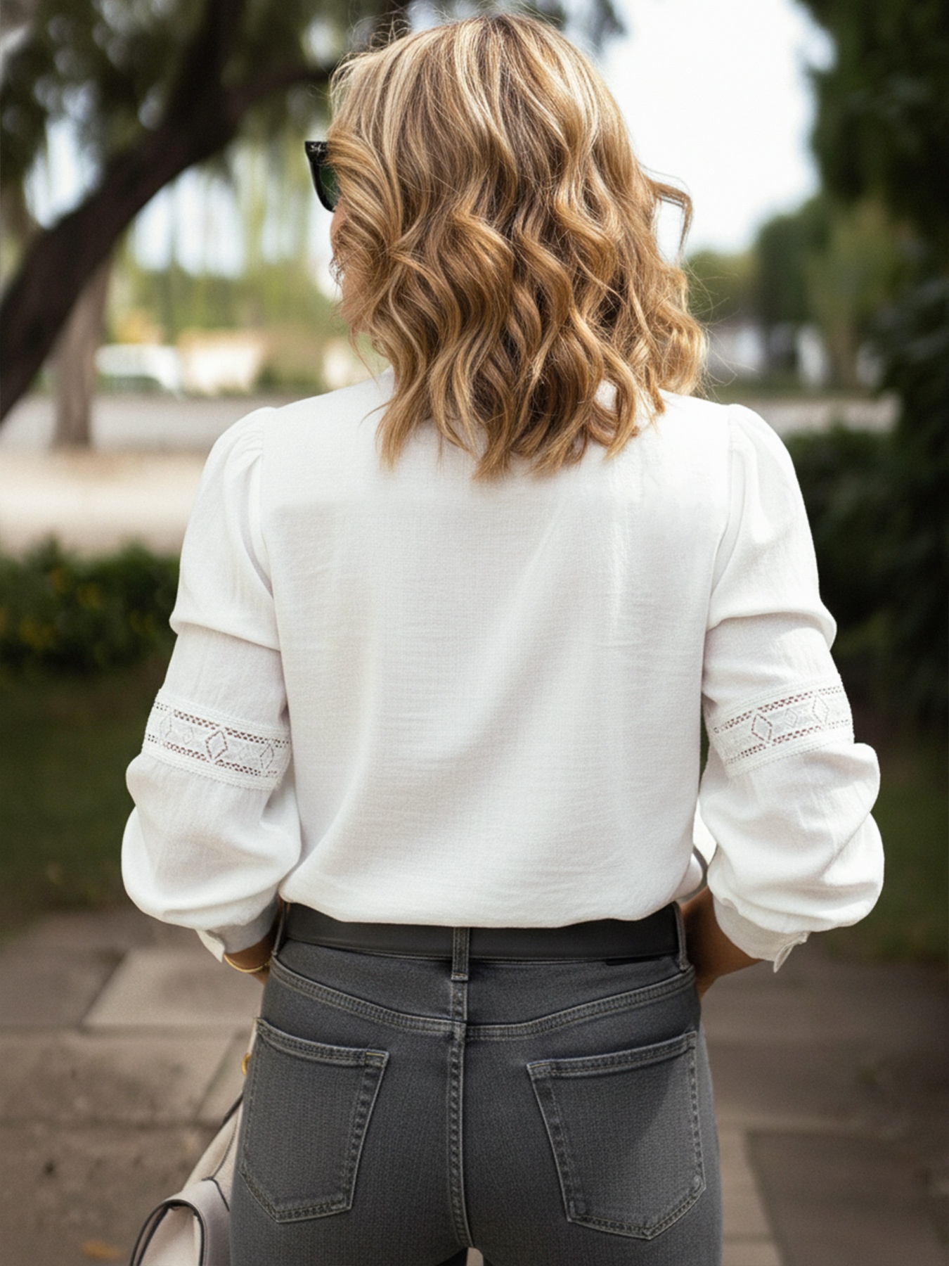 Women's Ruffle Stand Collar Lace Button Down Blouse