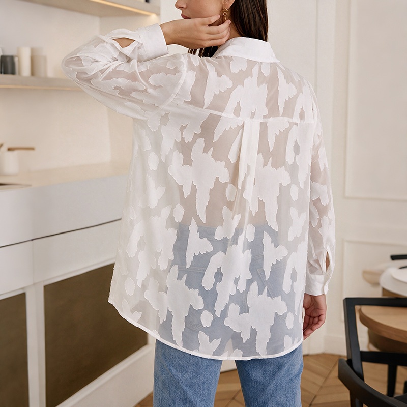 Women's Sheer Jacquard Button-Down Shirt