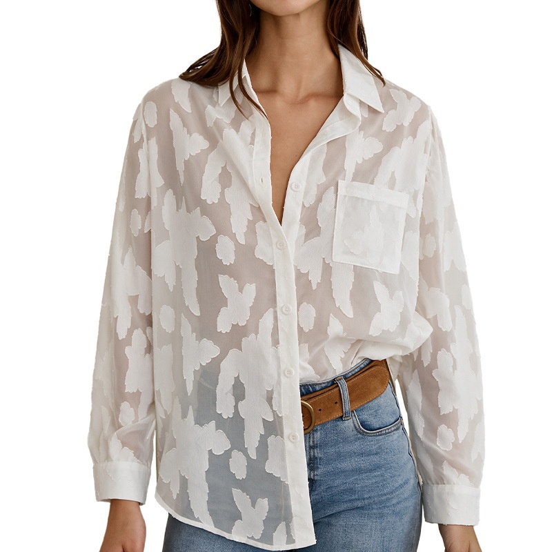 Women's Sheer Jacquard Button-Down Shirt