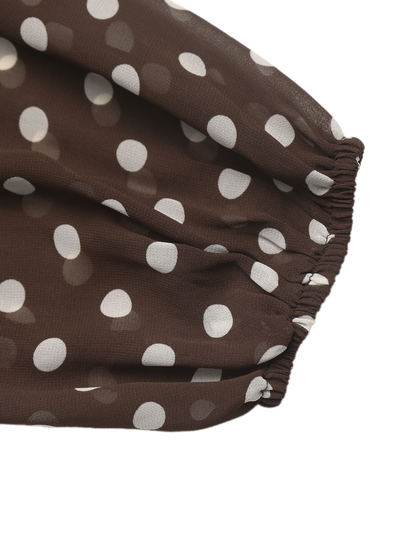 Women's Brown Polka Dot High Neck Long Sleeve Blouse