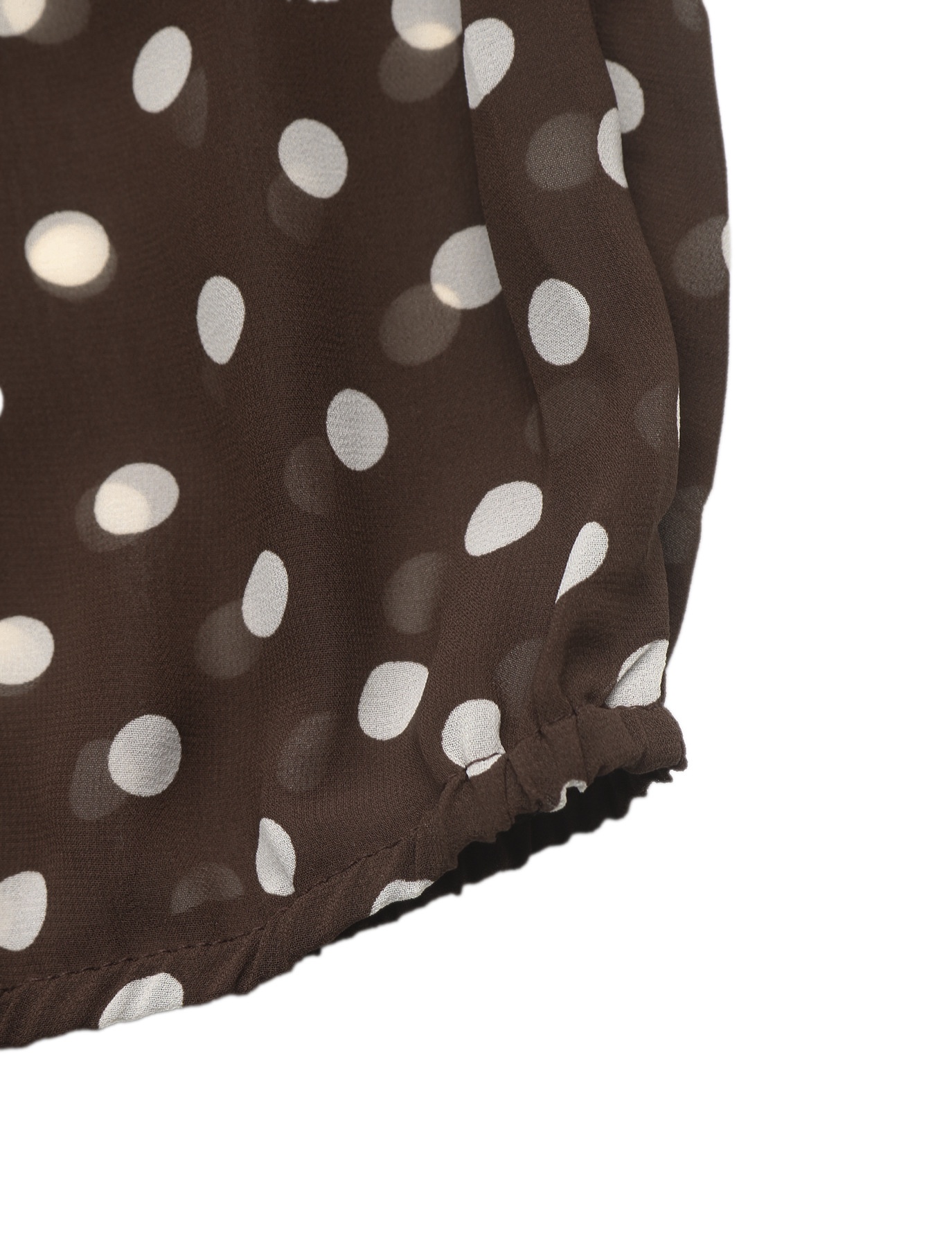 Women's Brown Polka Dot High Neck Long Sleeve Blouse