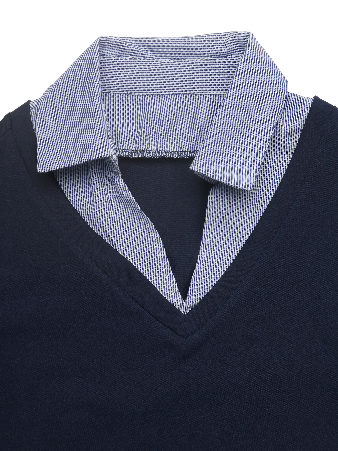 Navy Blue 2-in-1 Collared Long Sleeve Top