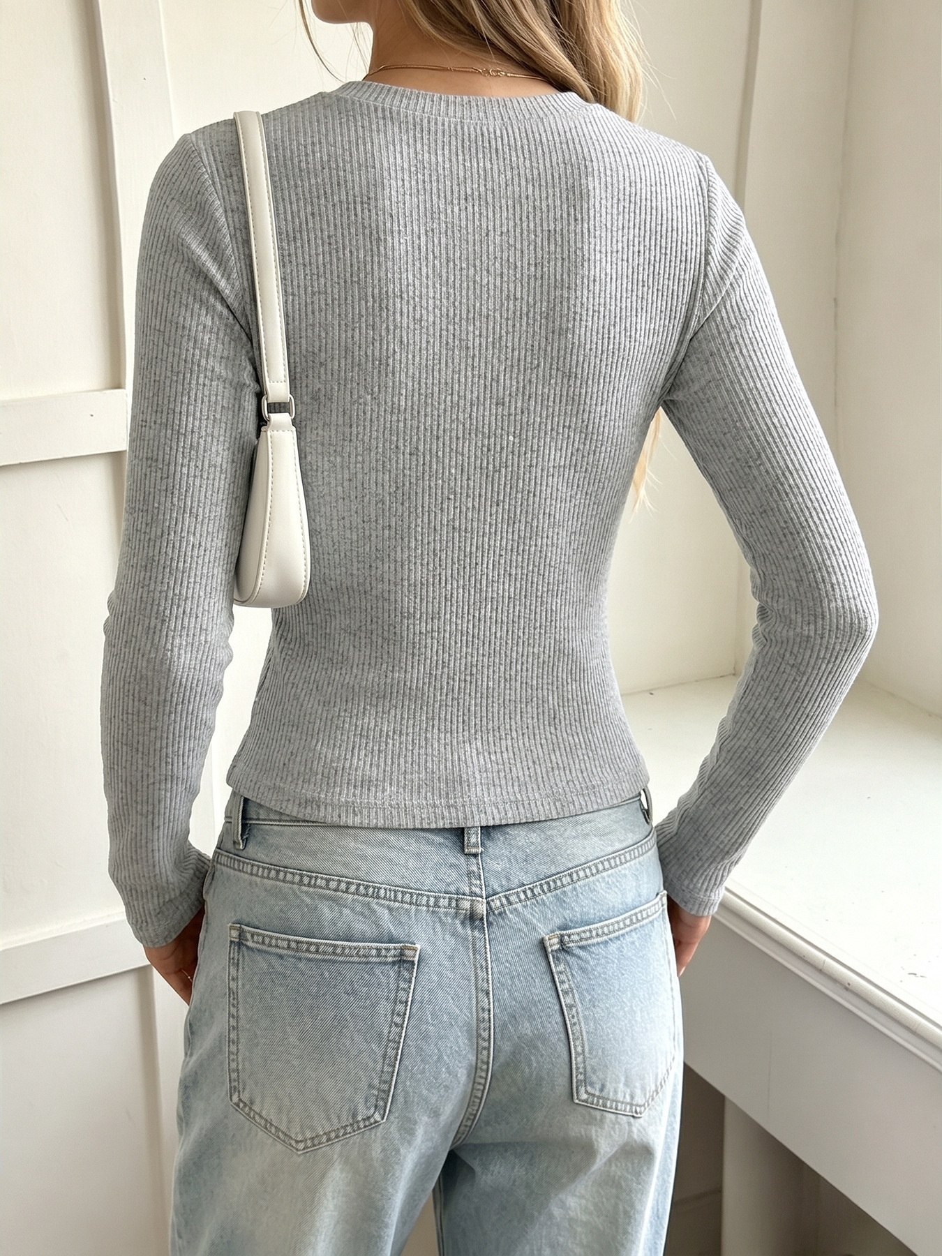 Women's Lace Trim V-Neck Ribbed Henley Top