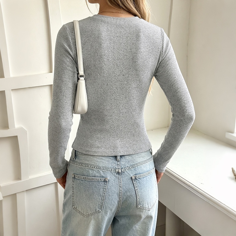 Women's Lace Trim V-Neck Ribbed Henley Top