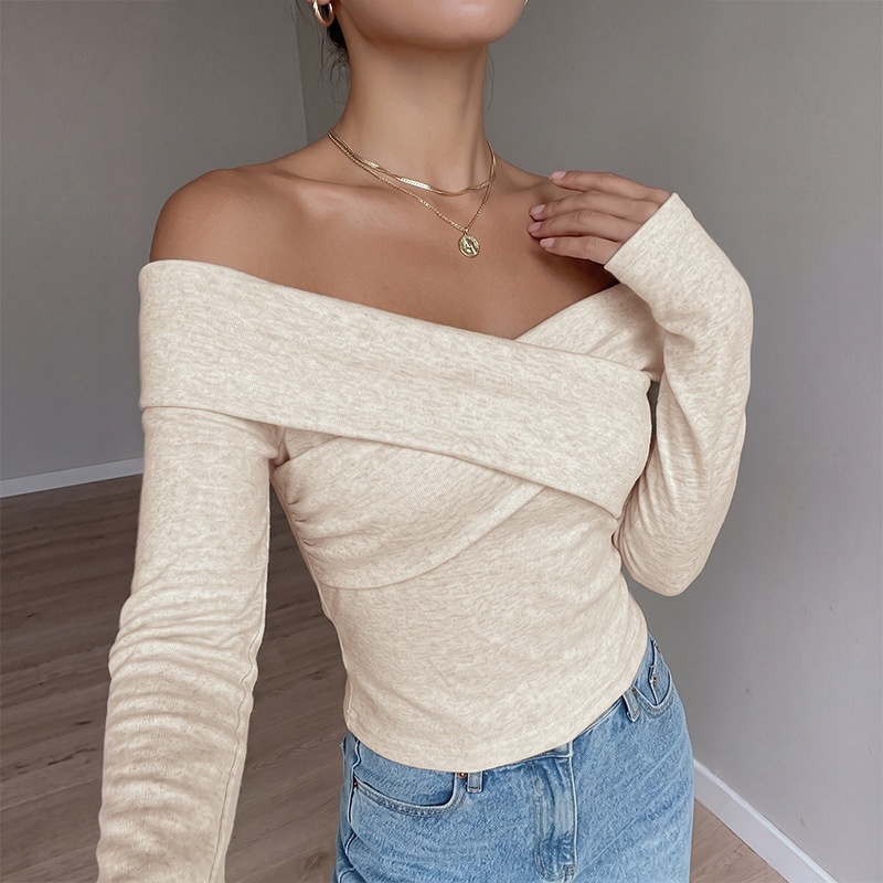 Women's Off-Shoulder Cross Front Long Sleeve Top