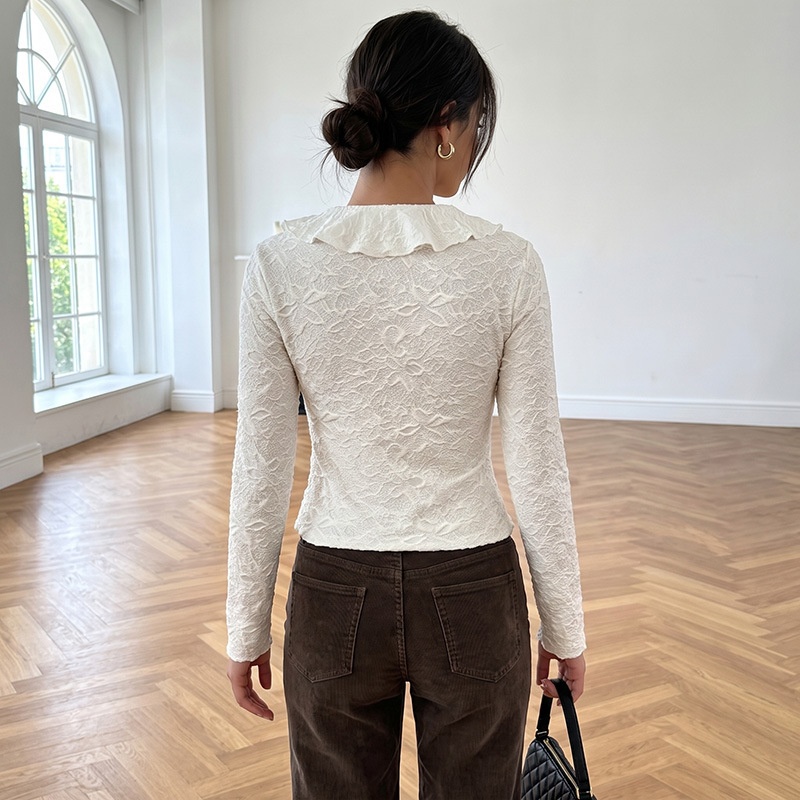 Ruffle Front Tie Long Sleeve Blouse
