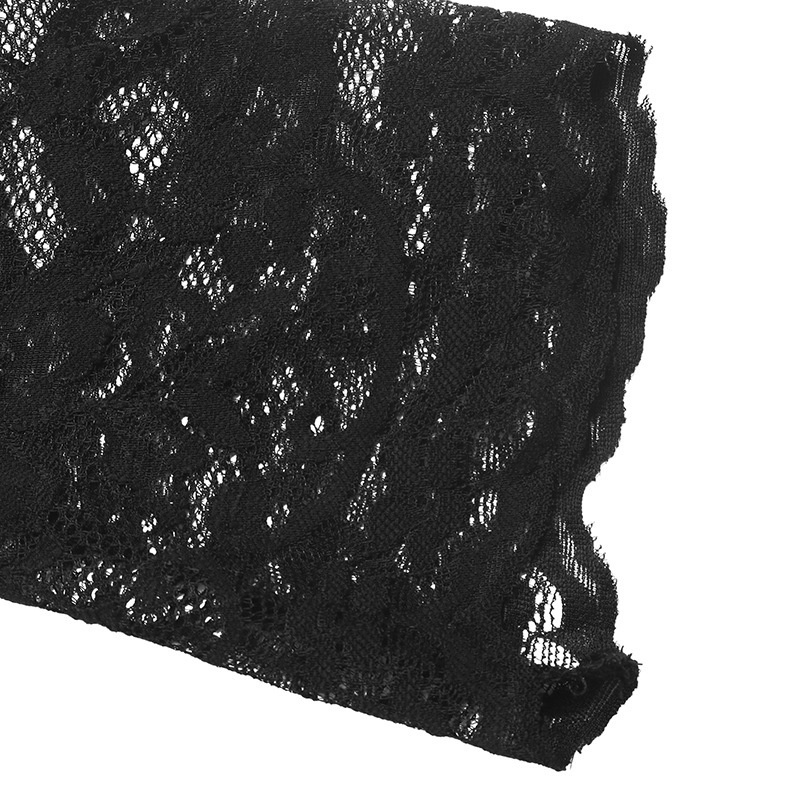 Women's Black Square Neck Sheer Lace Long Sleeve Crop Top