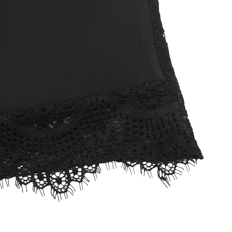 Women's Black Square Neck Sheer Lace Long Sleeve Crop Top