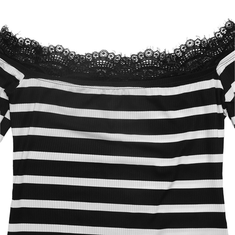 Women's Striped Lace Trim Off-Shoulder Top