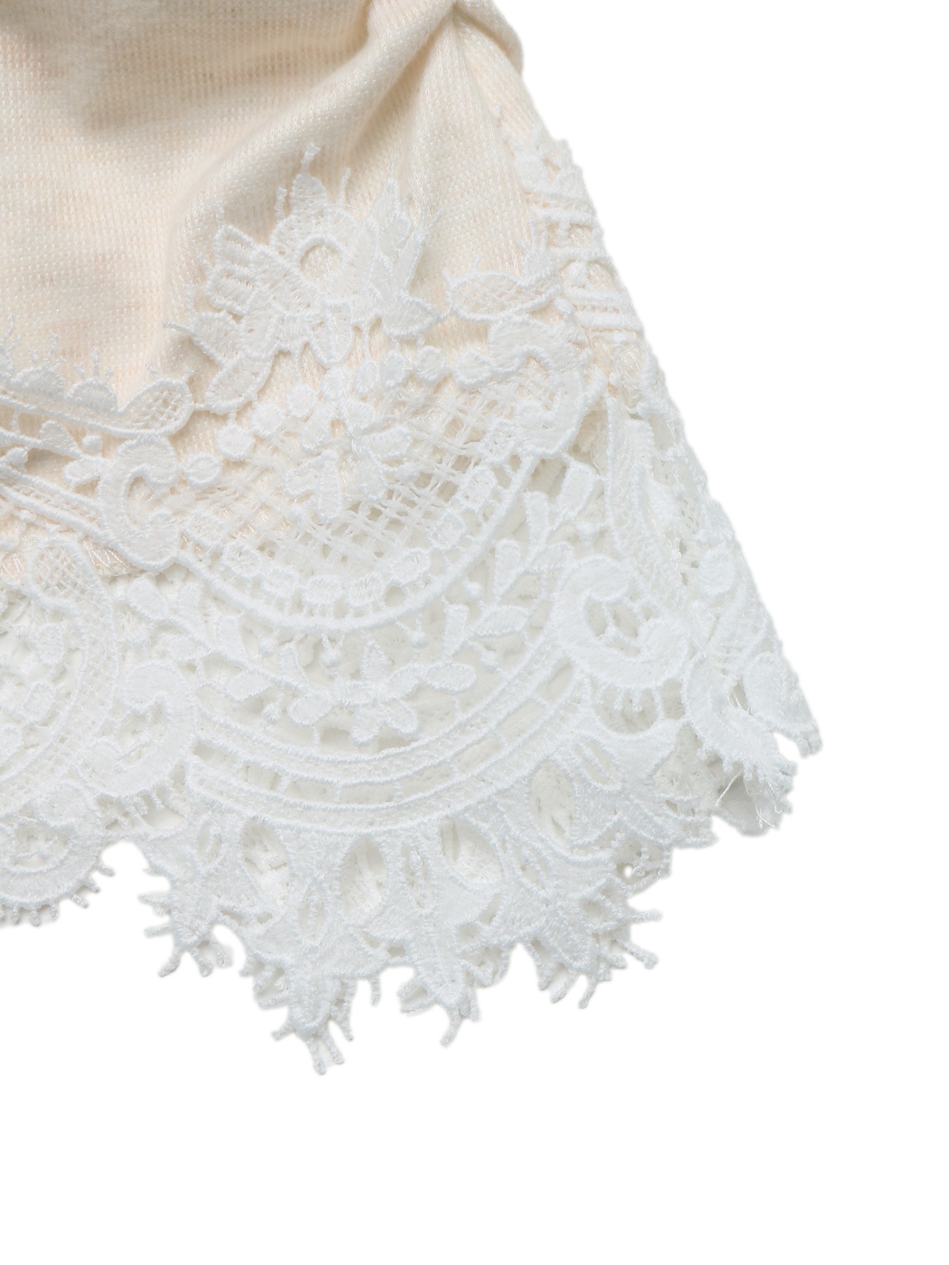 Women's Lace Trim Long Sleeve Top in Beige