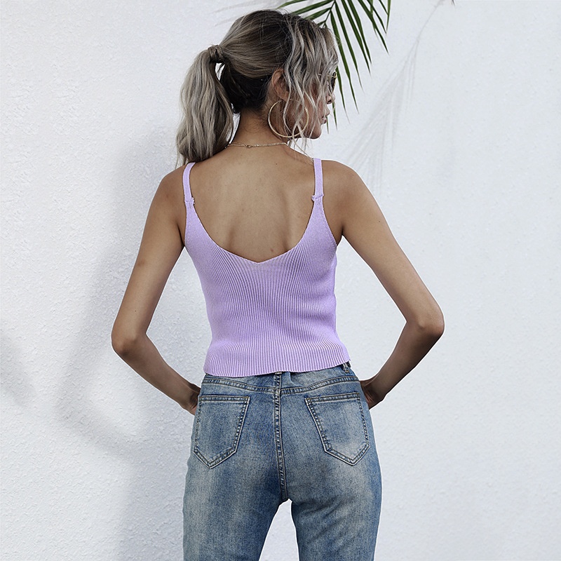 Women's Ribbed Knit Button Front Crop Camisole Top