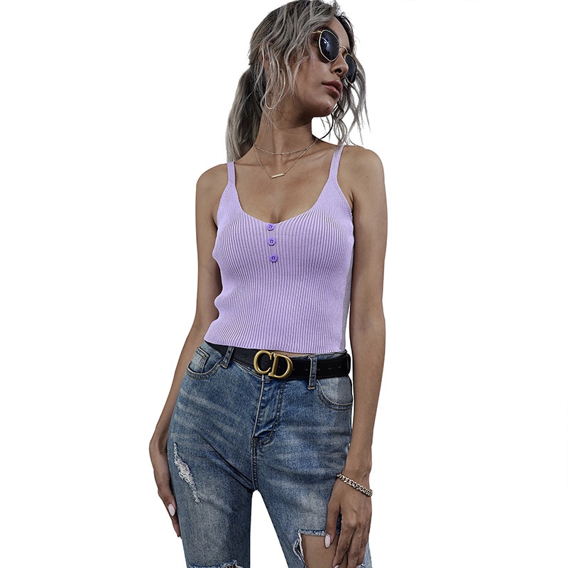 Women's Ribbed Knit Button Front Crop Camisole Top