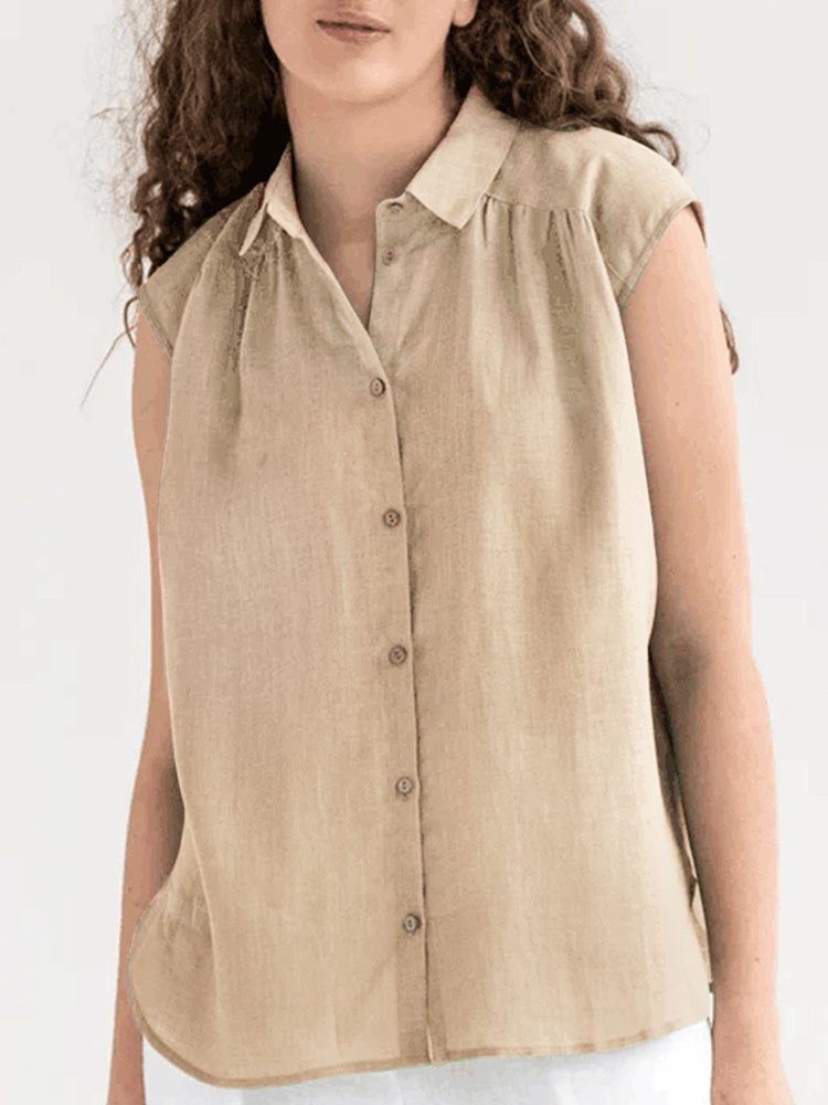 Effortless Linen Sleeveless Button-Up Blouse