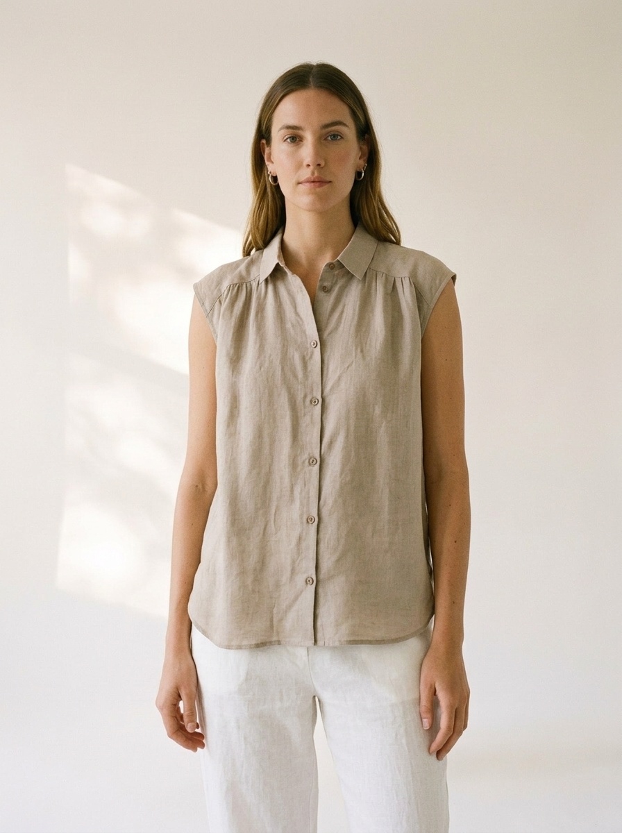 Effortless Linen Sleeveless Button-Up Blouse