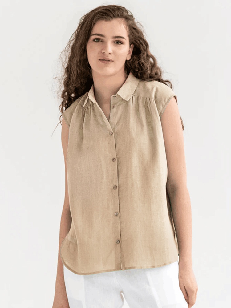 Effortless Linen Sleeveless Button-Up Blouse