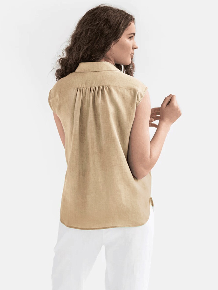Effortless Linen Sleeveless Button-Up Blouse