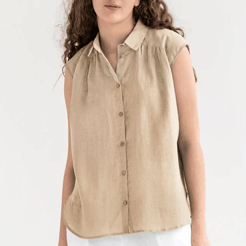 Effortless Linen Sleeveless Button-Up Blouse