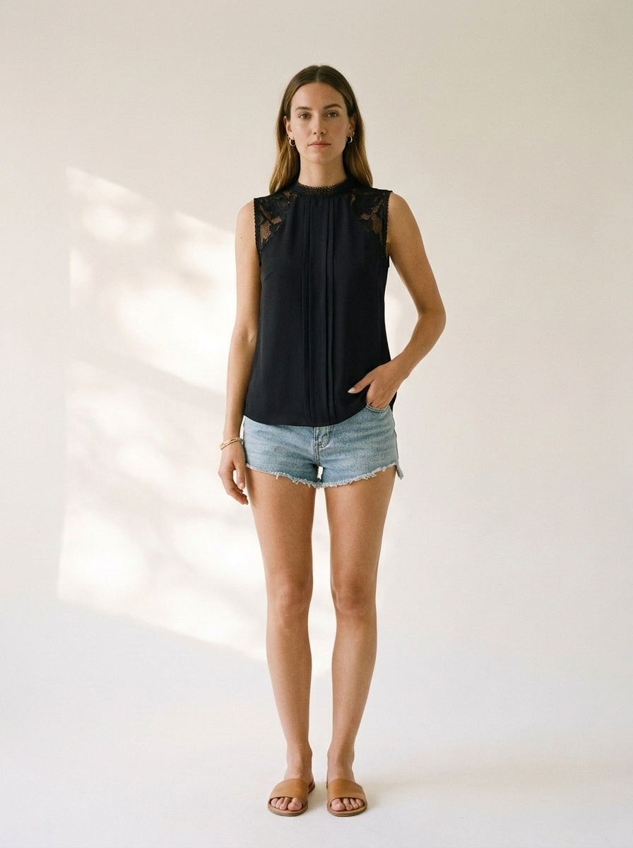 Elegant Lace Mock Neck Sleeveless Top