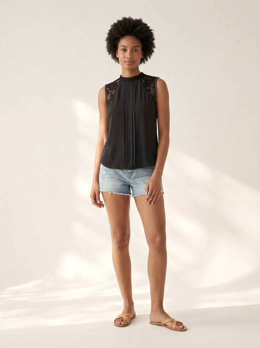 Elegant Lace Mock Neck Sleeveless Top