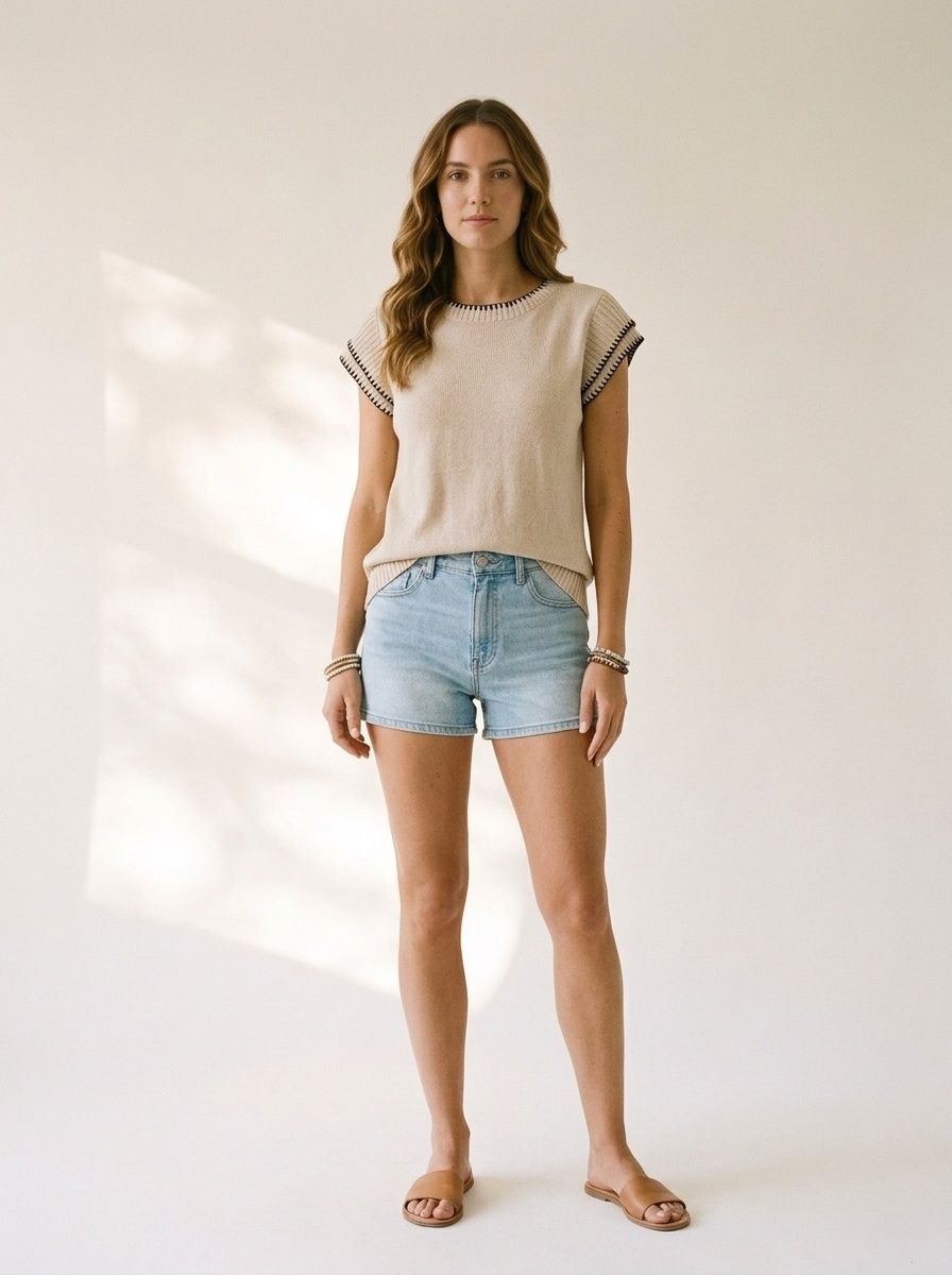 Chic Contrast Stitch Knit Sleeveless Top for Women