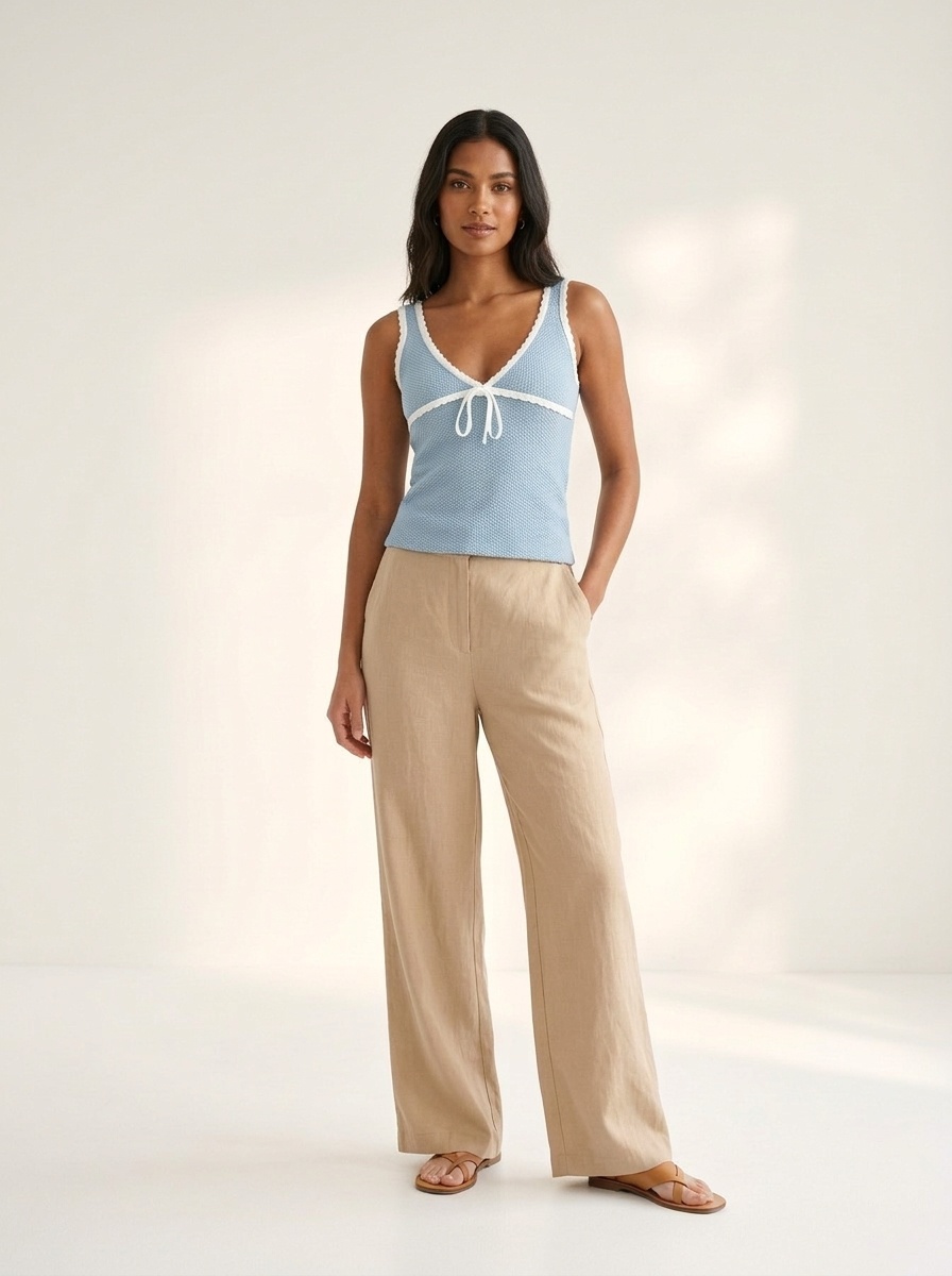 Chic Knit Tie-Front V-Neck Tank Top - Light Blue