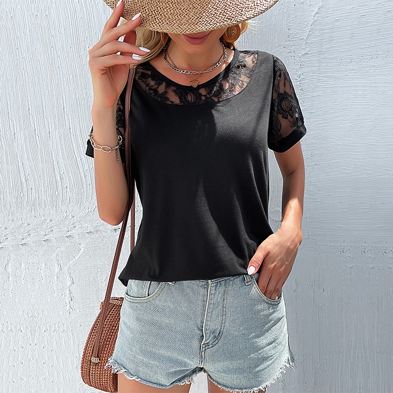 Elegant Black Lace Short Sleeve Top for Women