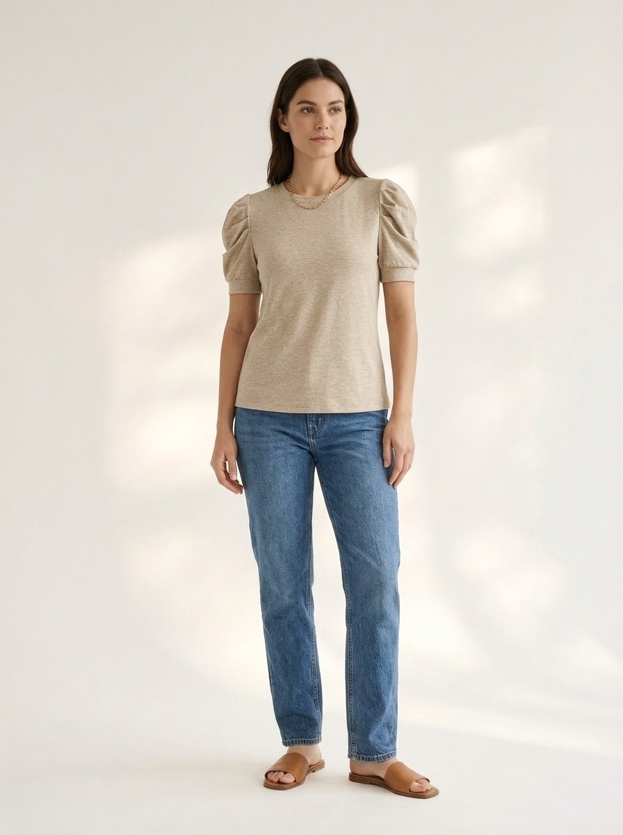 Lässiges Damen-Top mit Puffärmeln und Rundhalsausschnitt