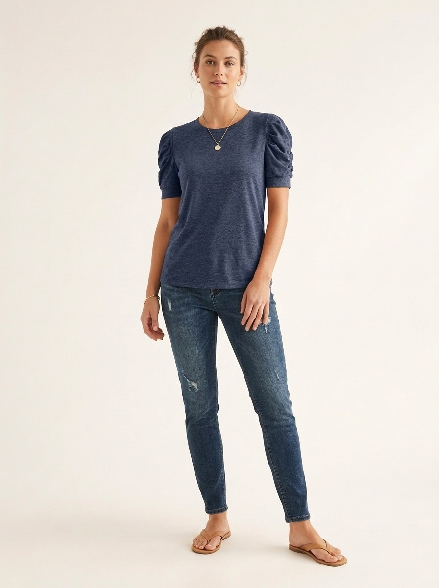 Lässiges Damen-Top mit Puffärmeln und Rundhalsausschnitt