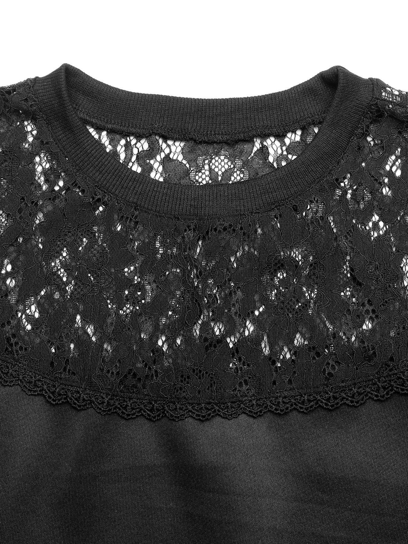 Women's Lace Patchwork Long Sleeve Sweatshirt in Black