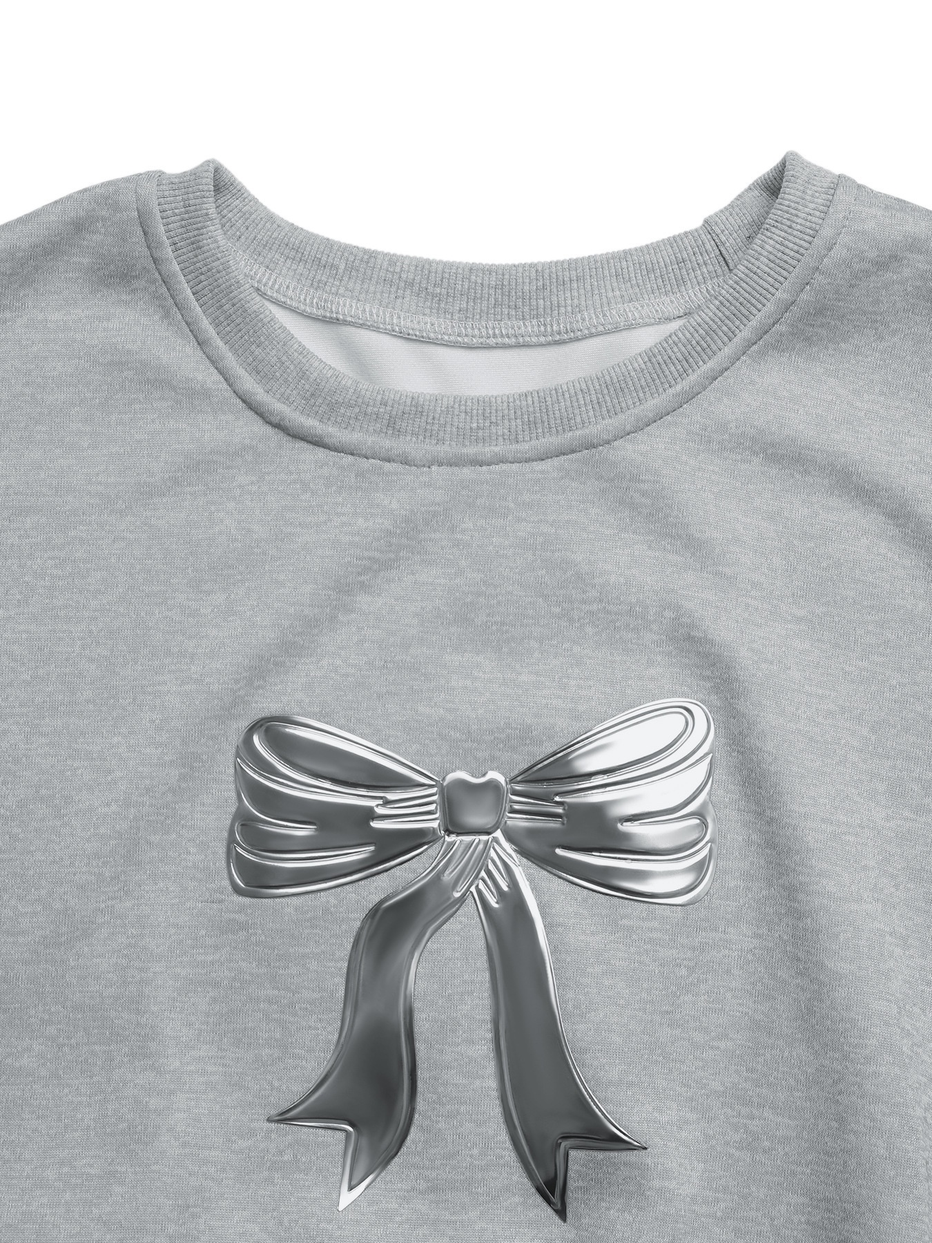 Women's Grey Bow Graphic Crewneck Sweatshirt