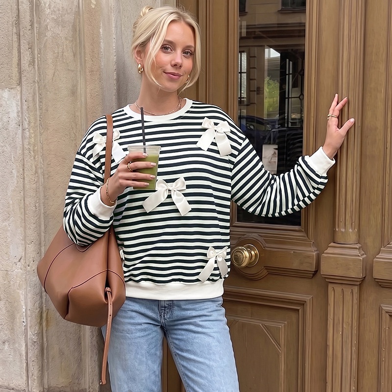 Women's Striped Bow Sweatshirt