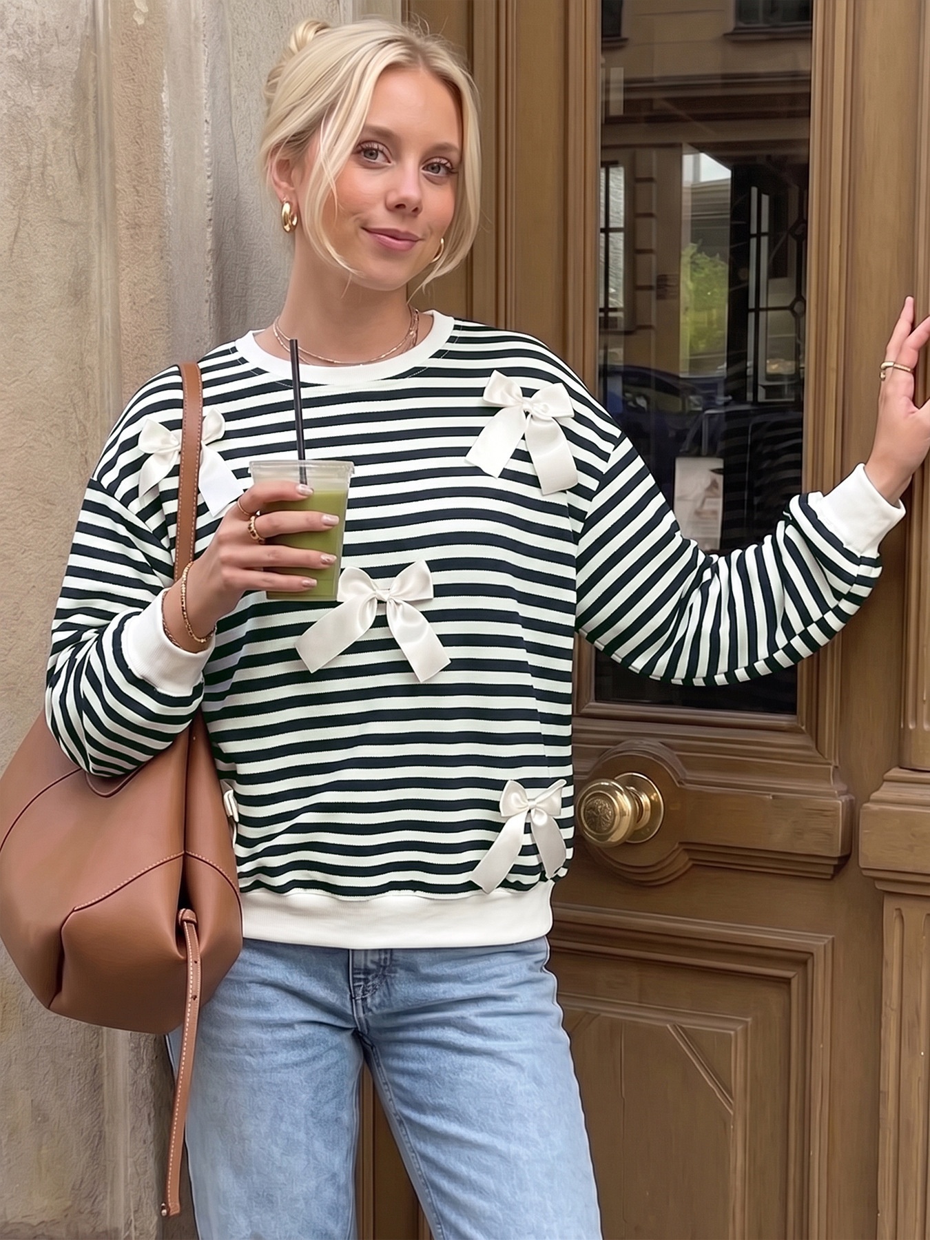 Women's Striped Bow Sweatshirt