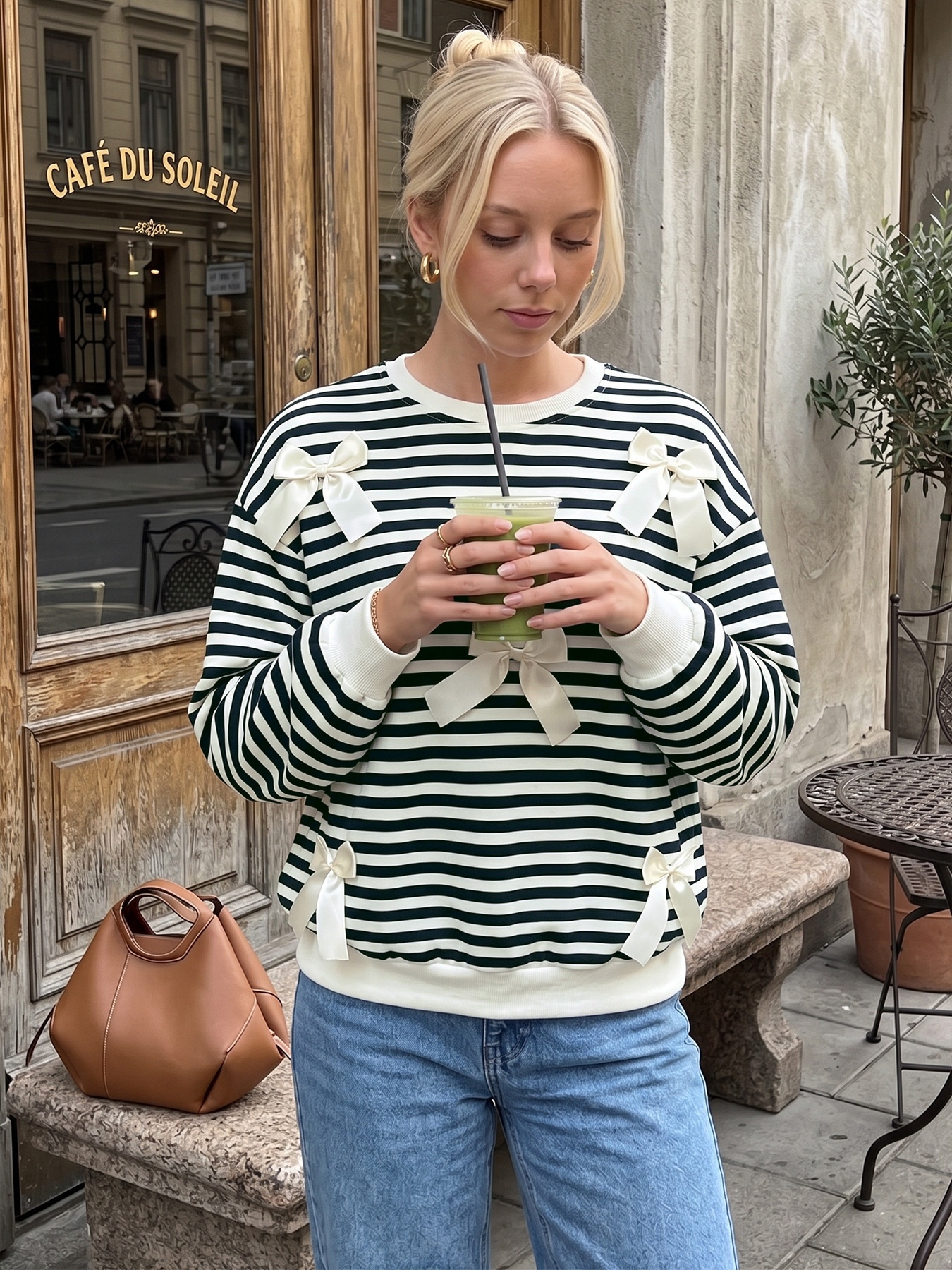 Women's Striped Bow Sweatshirt