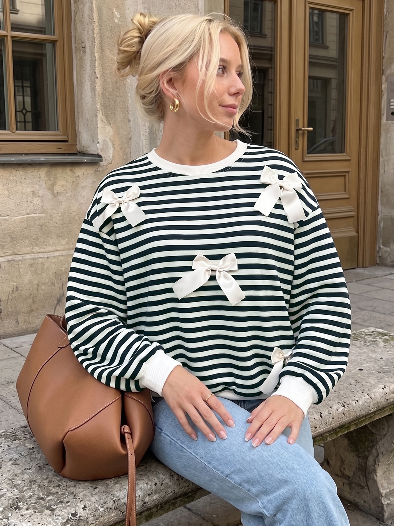Women's Striped Bow Sweatshirt