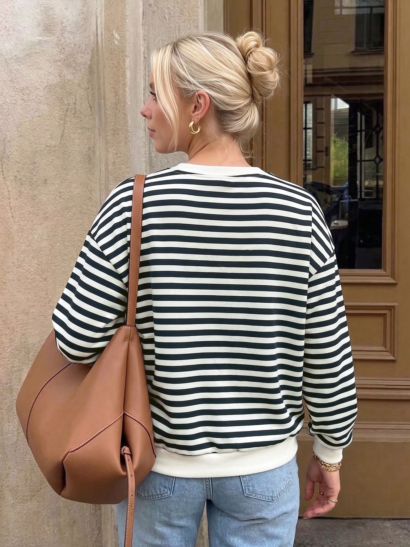 Women's Striped Bow Sweatshirt