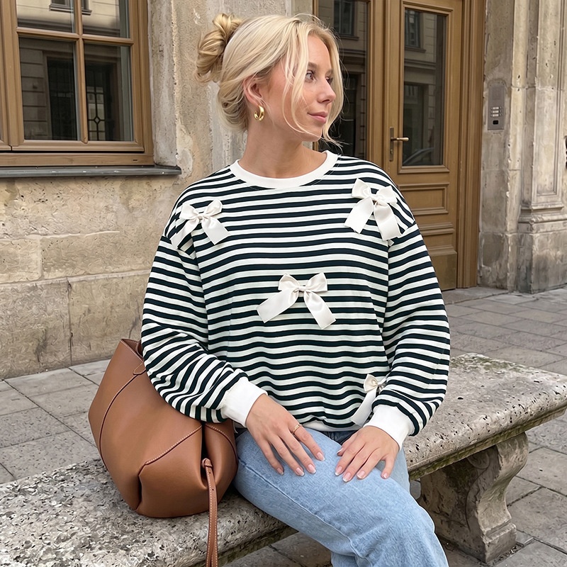 Women's Striped Bow Sweatshirt
