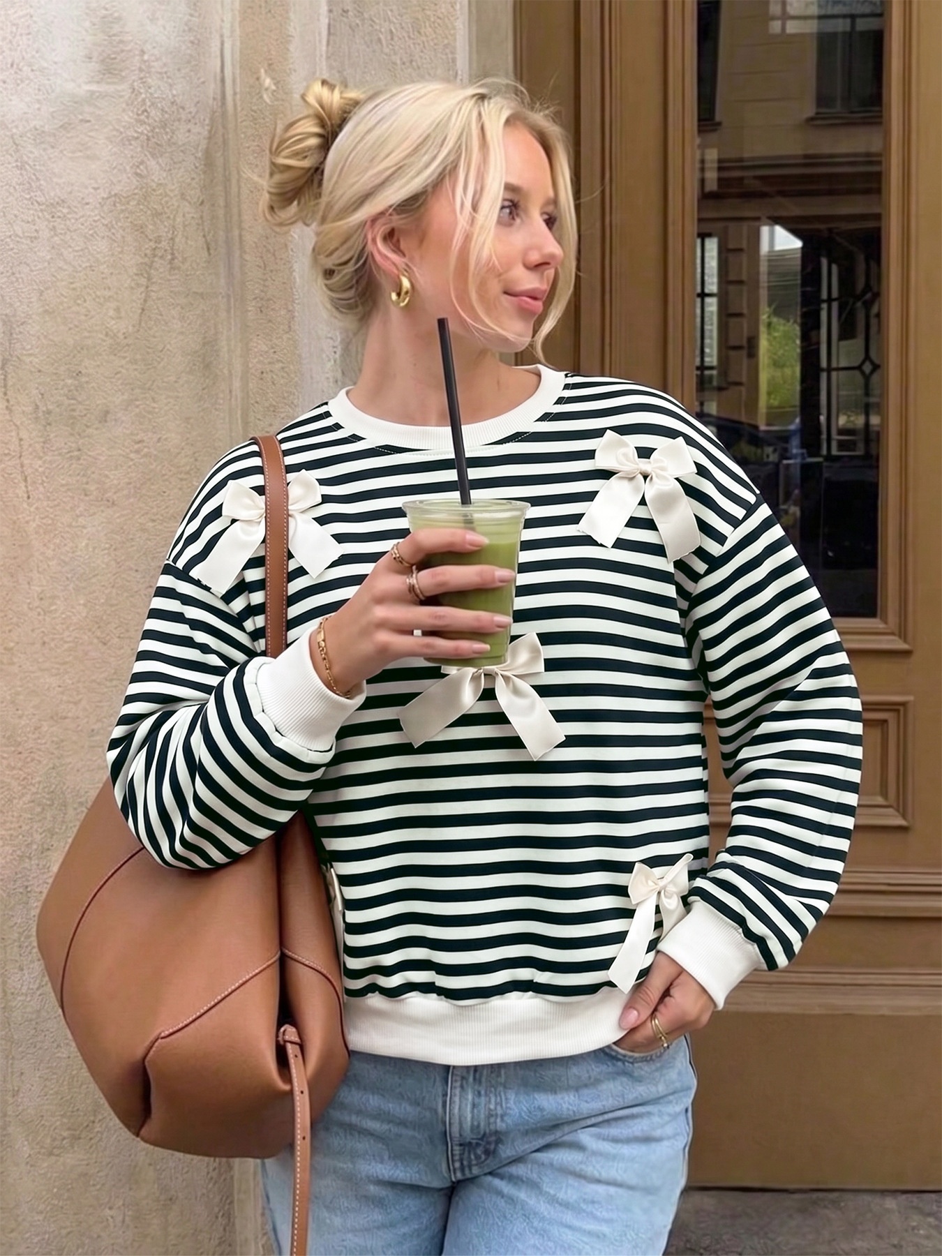 Women's Striped Bow Sweatshirt