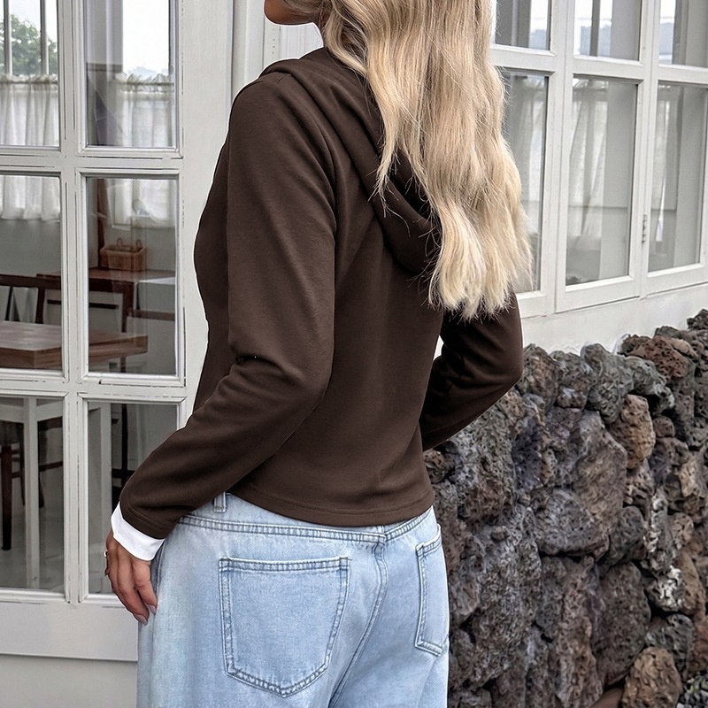 Women's Layered Look Button Henley Hoodie Top