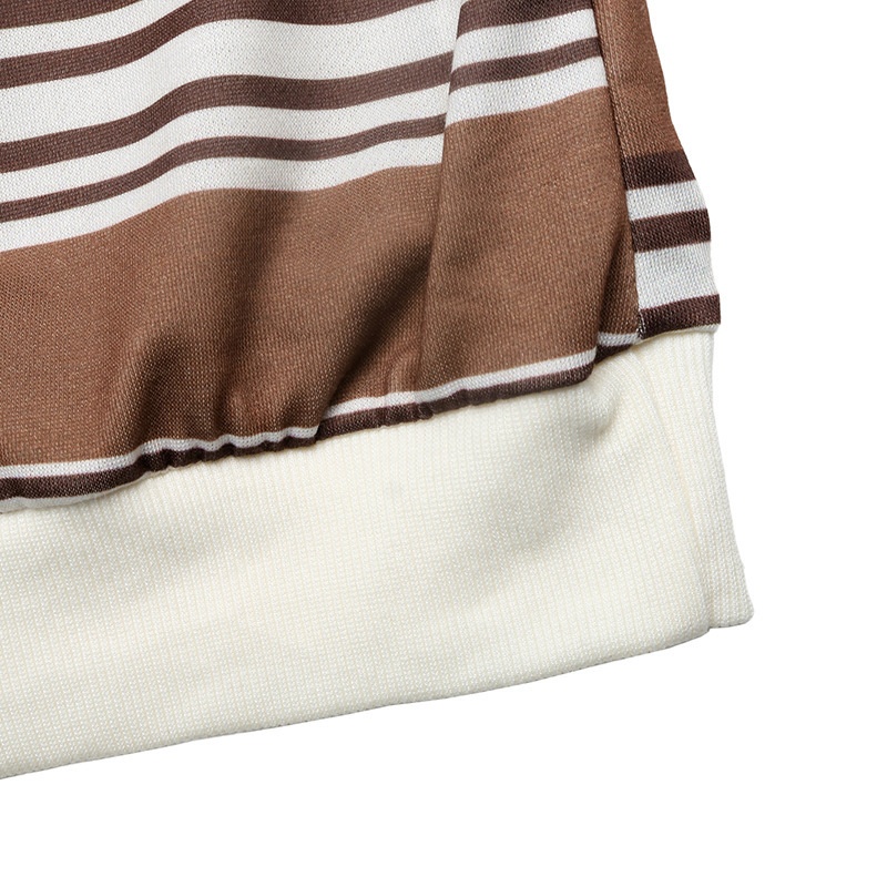 Brown Striped Polo Collar Sweatshirt