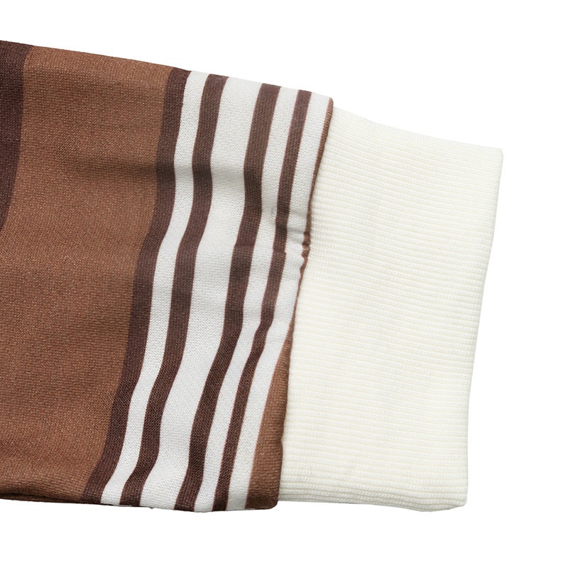 Brown Striped Polo Collar Sweatshirt